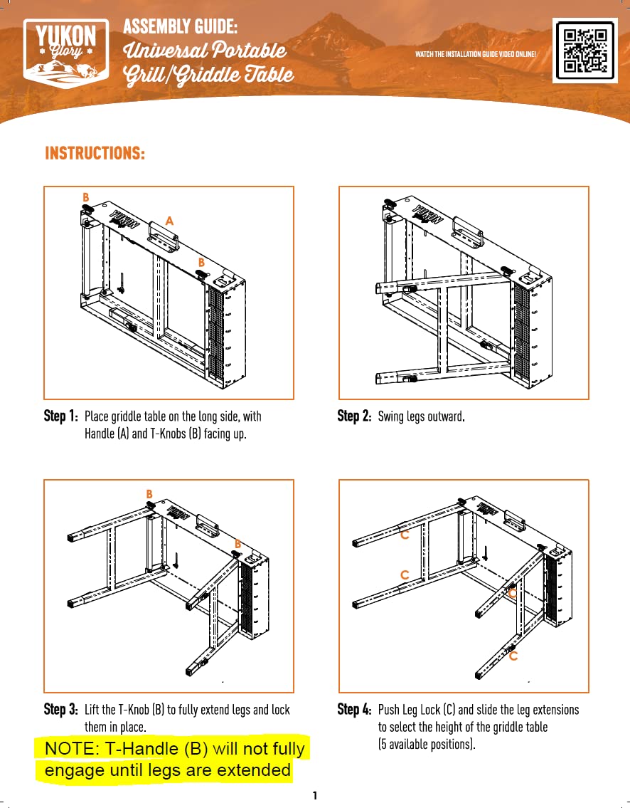 Yukon Glory™ Universal Portable Grill Table/Flat Top Grill Griddles Stand with Built in Caddy - Designed to Fit Tabletop Blackstone Griddle & Many Others - Outdoor Cooking Camping & Tailgating