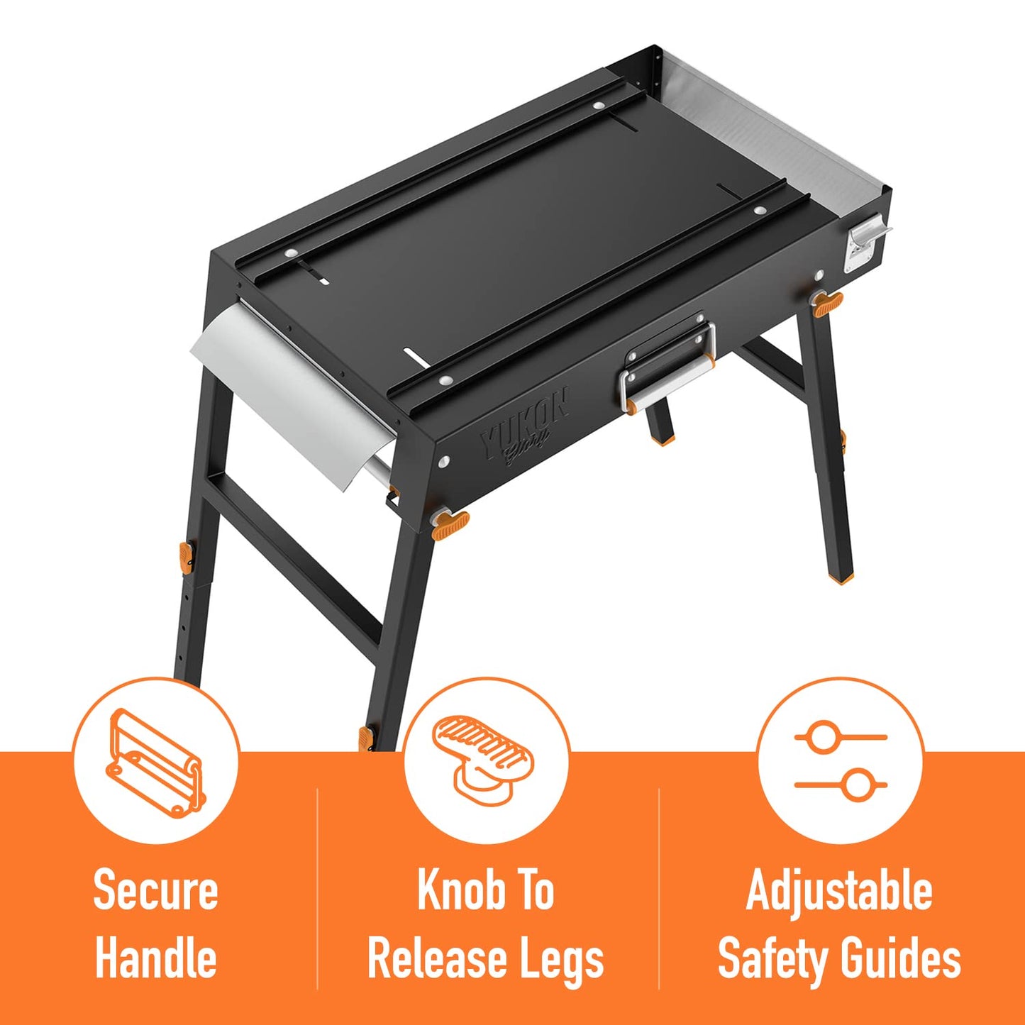 Yukon Glory™ Universal Portable Grill Table/Flat Top Grill Griddles Stand with Built in Caddy - Designed to Fit Tabletop Blackstone Griddle & Many Others - Outdoor Cooking Camping & Tailgating