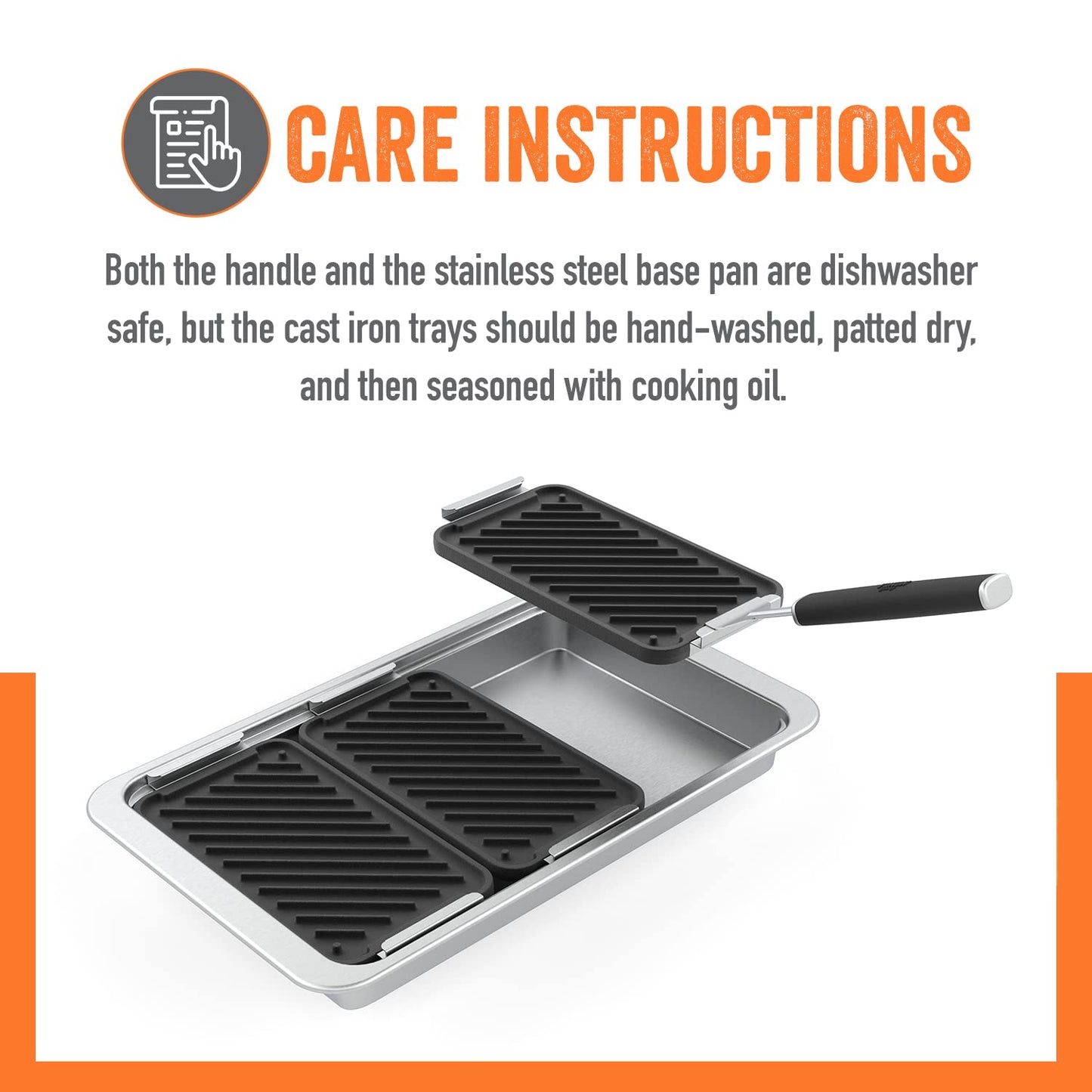 Yukon Glory SEAR 'N SERVE Cast Iron Grill Pan Set - Includes 3 Cast Iron Grilling Baskets & Clip-On Handle - Ideal for Stove Tops or Outdoor Grills