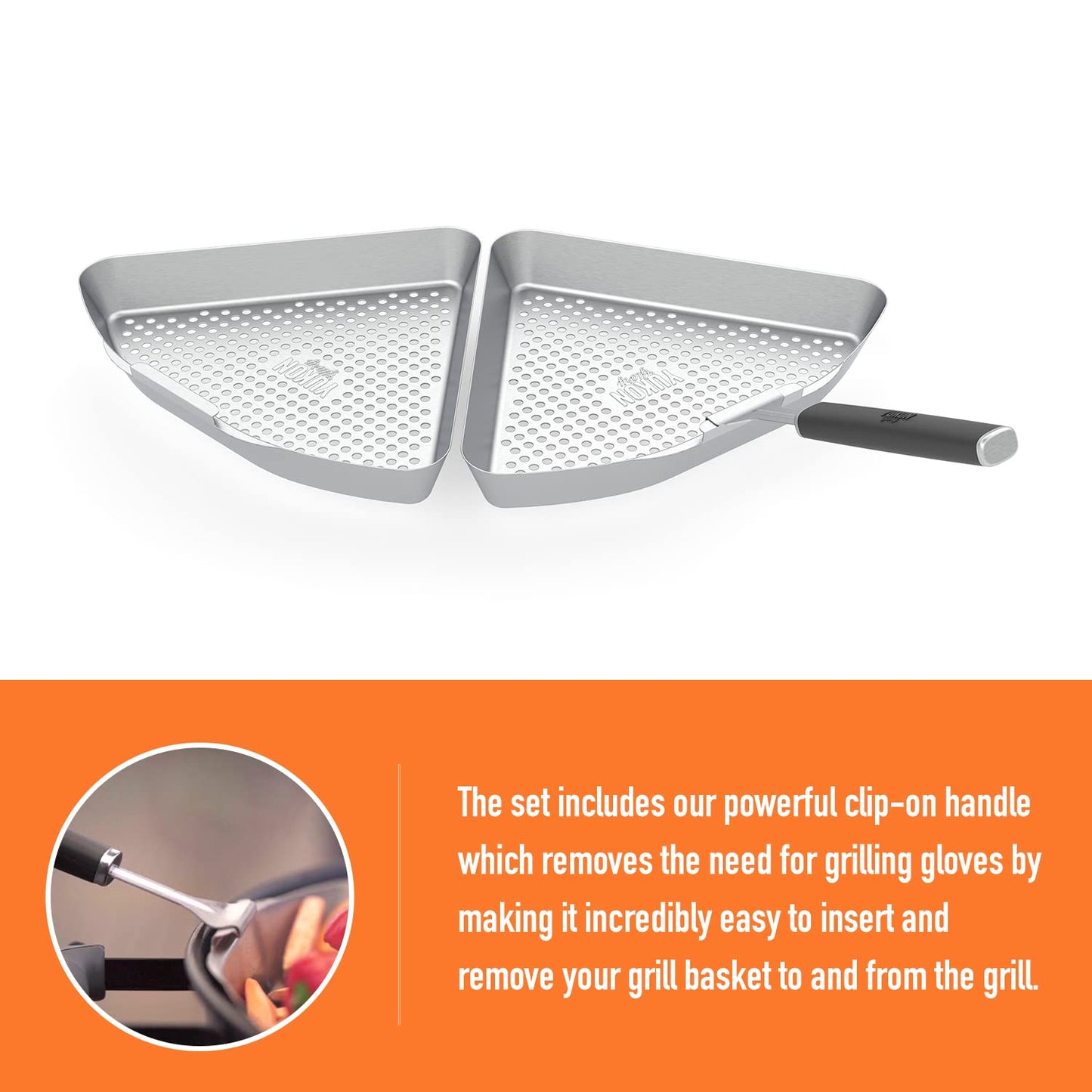 Yukon Glory™ BBQ Grill Basket for Kettle Grills - The Kettle Grill Accessories for Outdoor Grill Set Includes 2 stainless steel grilling baskets & Clip-On Handle Designed for 22" Kettle Grill Models - a Perfect Fish Grill Basket & Grill Vegetable Basket