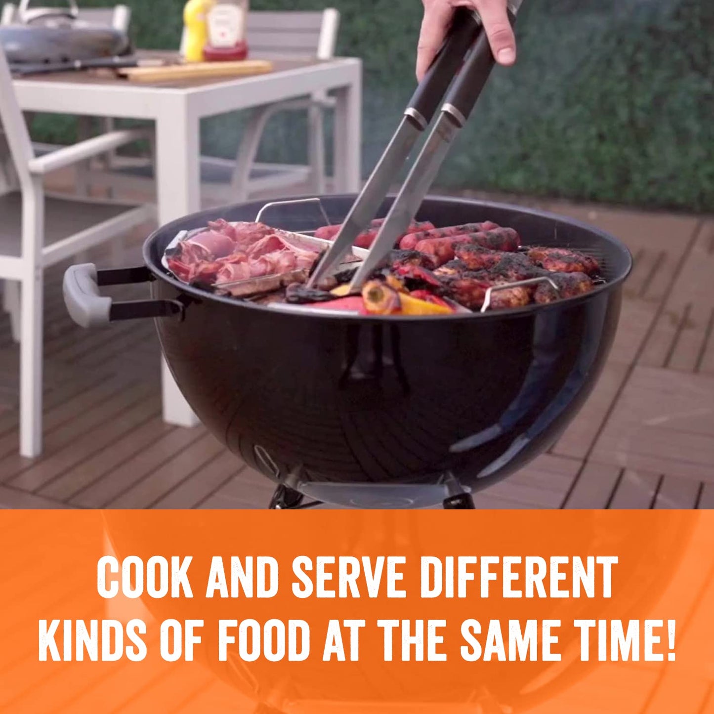 Yukon Glory™ BBQ Grill Basket for Kettle Grills - The Kettle Grill Accessories for Outdoor Grill Set Includes 2 stainless steel grilling baskets & Clip-On Handle Designed for 22" Kettle Grill Models - a Perfect Fish Grill Basket & Grill Vegetable Basket