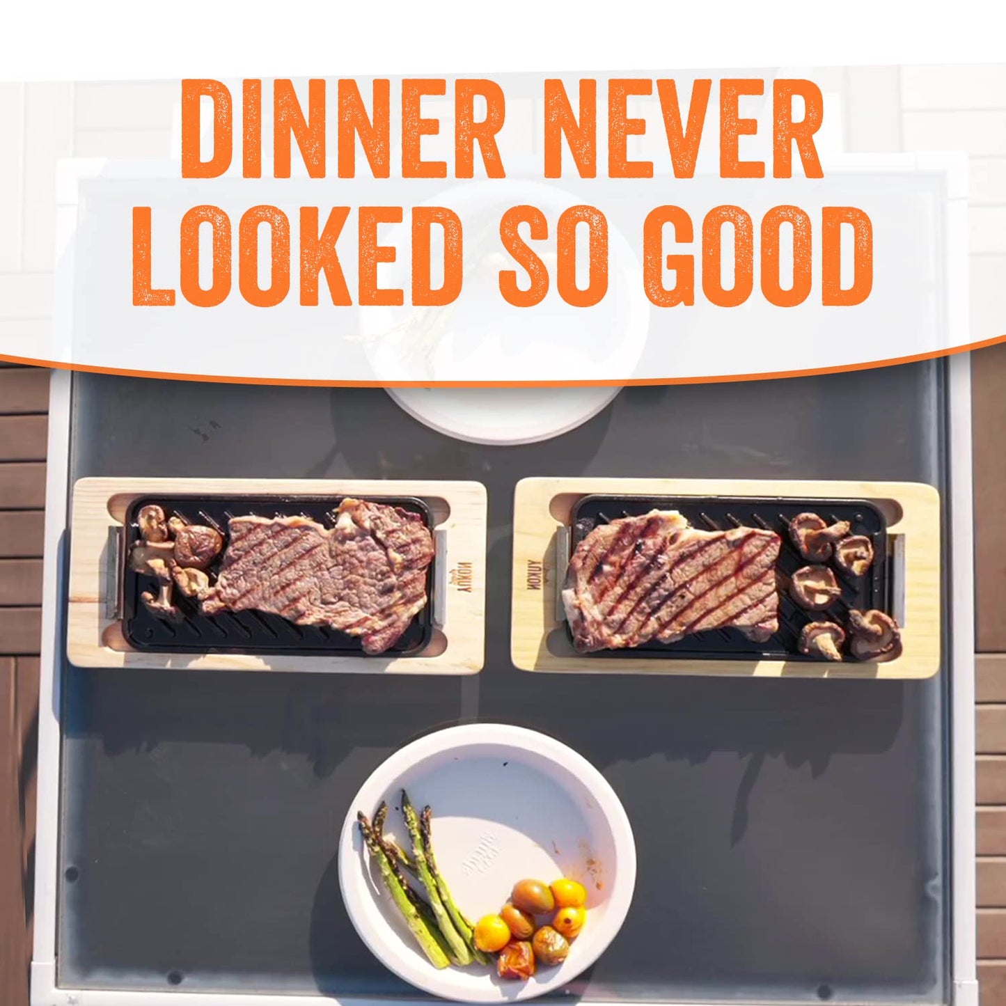 Yukon Glory SEAR 'N SERVE Cast Iron Grill Pan Set - Includes 3 Cast Iron Grilling Baskets & Clip-On Handle - Ideal for Stove Tops or Outdoor Grills