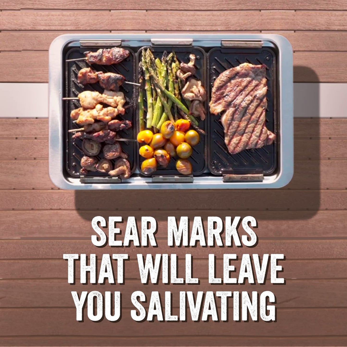 Yukon Glory SEAR 'N SERVE Cast Iron Grill Pan Set - Includes 3 Cast Iron Grilling Baskets & Clip-On Handle - Ideal for Stove Tops or Outdoor Grills