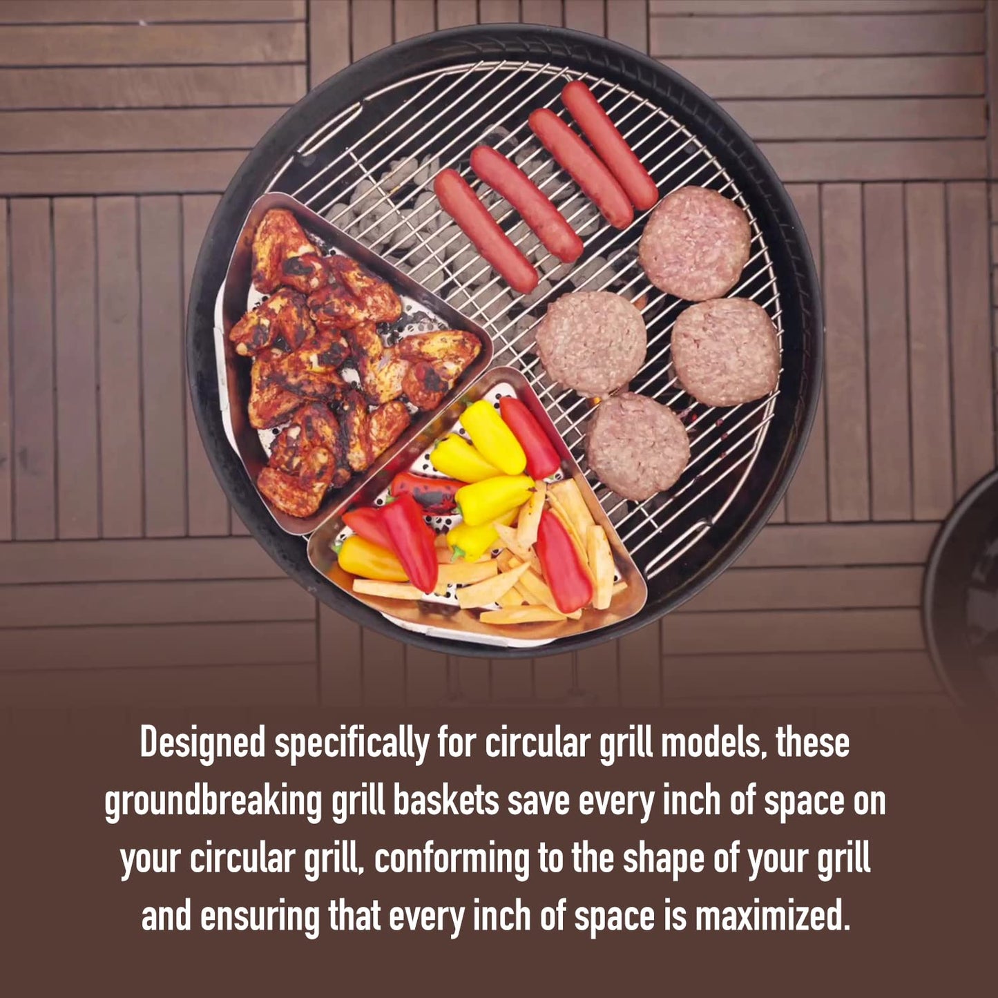 Yukon Glory™ BBQ Grill Basket for Kettle Grills - The Kettle Grill Accessories for Outdoor Grill Set Includes 2 stainless steel grilling baskets & Clip-On Handle Designed for 22" Kettle Grill Models - a Perfect Fish Grill Basket & Grill Vegetable Basket
