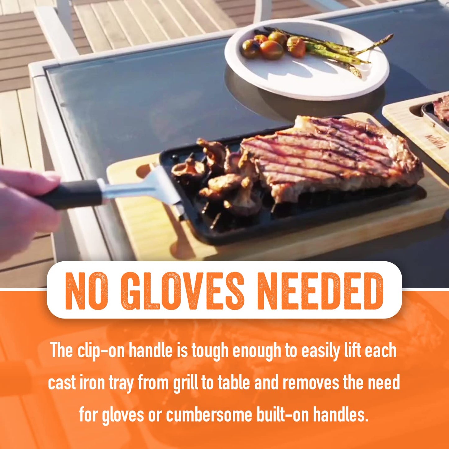 Yukon Glory SEAR 'N SERVE Cast Iron Grill Pan Set - Includes 3 Cast Iron Grilling Baskets & Clip-On Handle - Ideal for Stove Tops or Outdoor Grills