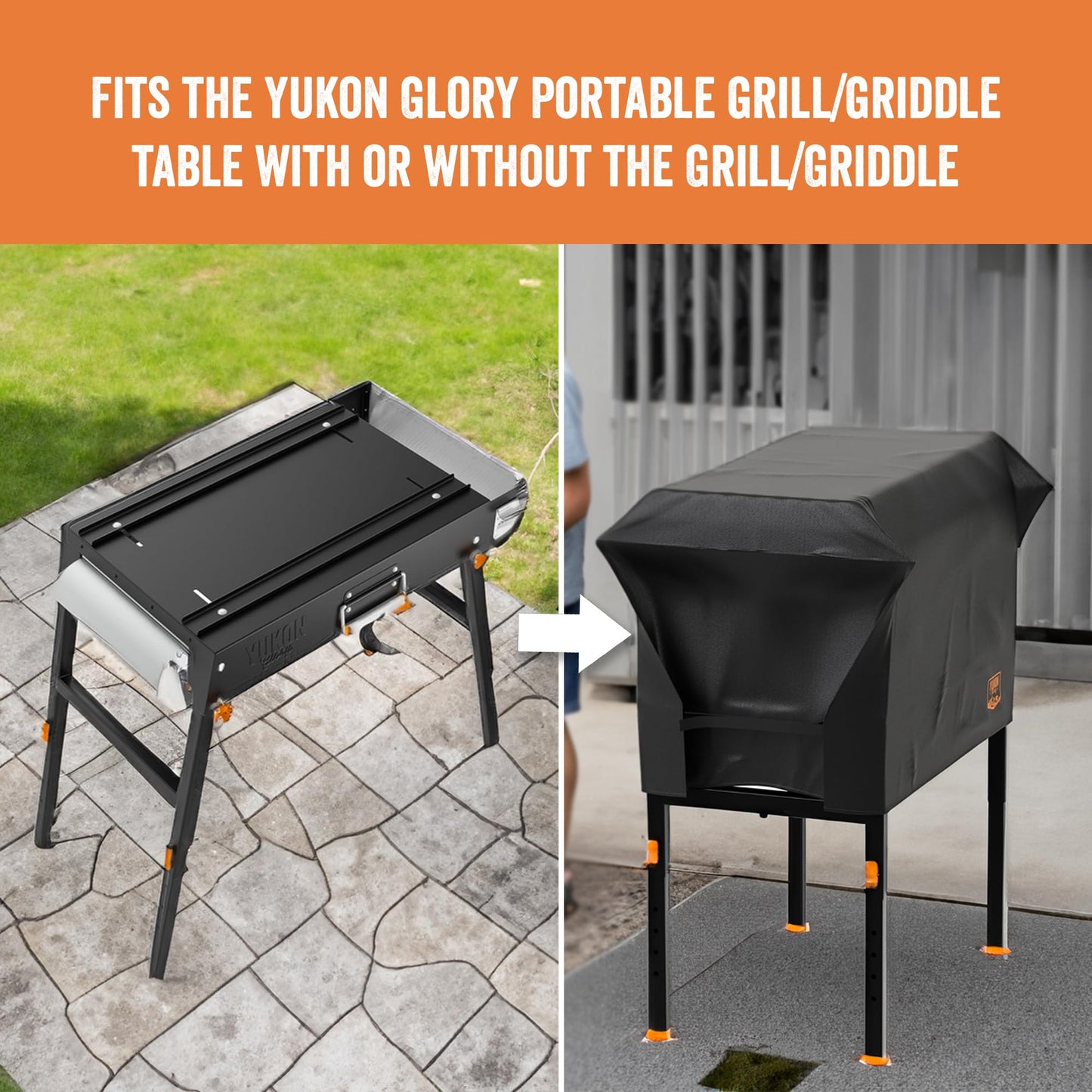 Yukon Glory™ Universal Portable Grill Table/Flat Top Grill Griddles Stand with Built in Caddy - Designed to Fit Tabletop Blackstone Griddle & Many Others - Outdoor Cooking Camping & Tailgating