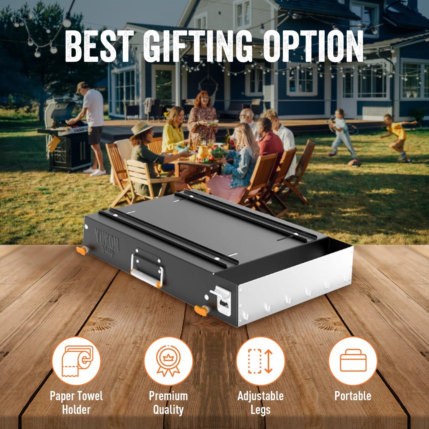 Yukon Glory™ Universal Portable Grill Table/Flat Top Grill Griddles Stand with Built in Caddy - Designed to Fit Tabletop Blackstone Griddle & Many Others - Outdoor Cooking Camping & Tailgating