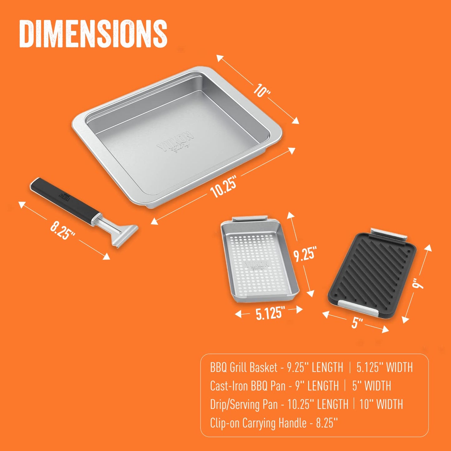 Yukon Glory SEAR 'N SERVE Cast Iron Grill Pan Set - Includes 3 Cast Iron Grilling Baskets & Clip-On Handle - Ideal for Stove Tops or Outdoor Grills