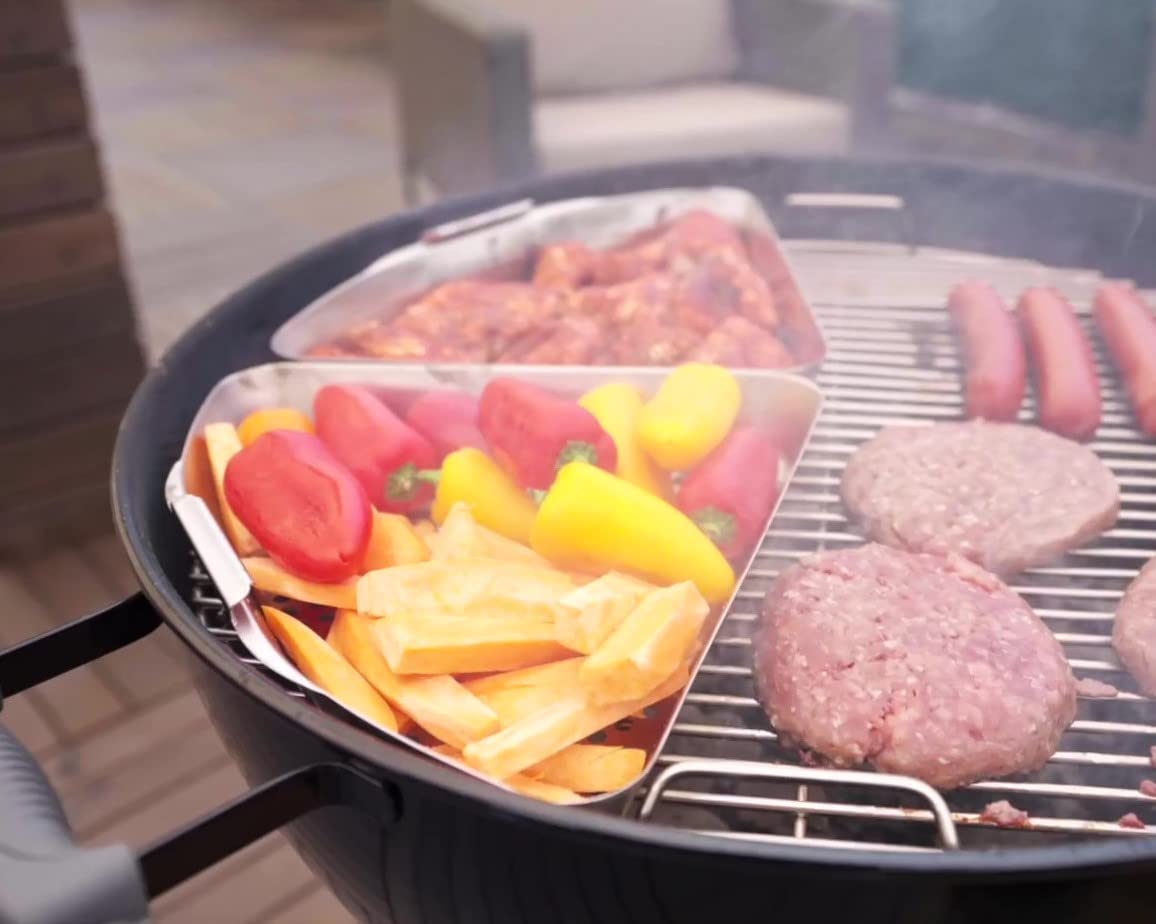 Yukon Glory™ BBQ Grill Basket for Kettle Grills - The Kettle Grill Accessories for Outdoor Grill Set Includes 2 stainless steel grilling baskets & Clip-On Handle Designed for 22" Kettle Grill Models - a Perfect Fish Grill Basket & Grill Vegetable Basket