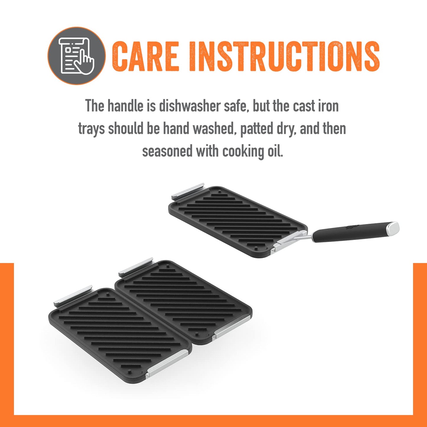 Yukon Glory SEAR 'N SERVE Cast Iron Grill Pan Set - Includes 3 Cast Iron Grilling Baskets & Clip-On Handle - Ideal for Stove Tops or Outdoor Grills