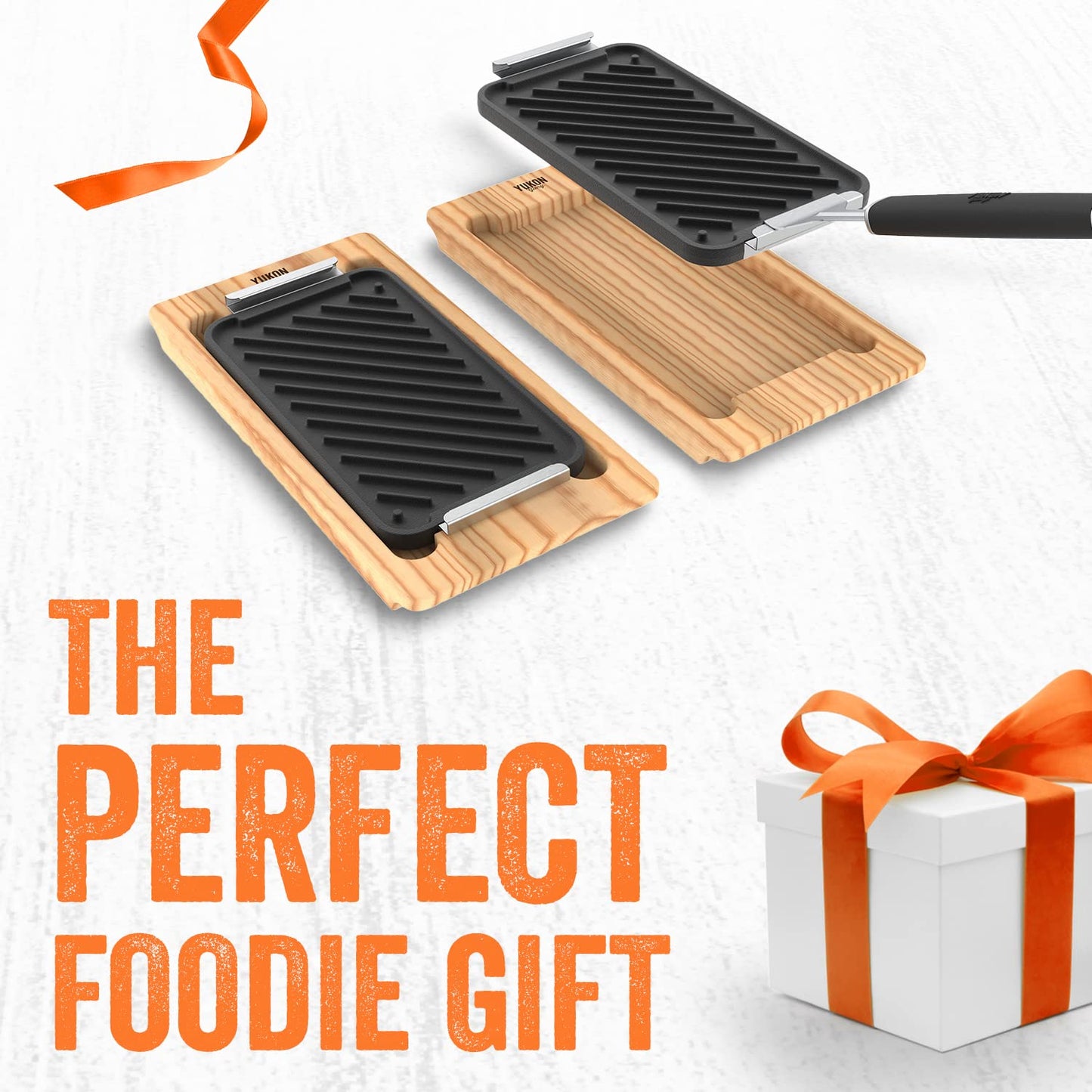 Yukon Glory SEAR 'N SERVE Cast Iron Grill Pan Set - Includes 3 Cast Iron Grilling Baskets & Clip-On Handle - Ideal for Stove Tops or Outdoor Grills