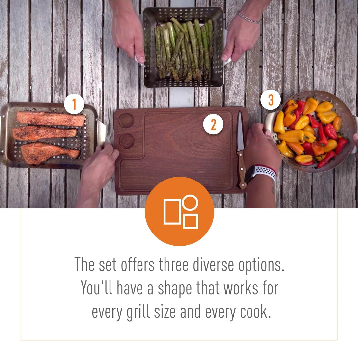 Grill Basket - Yukon Glory™ 3-Piece Mini Grilling Basket Set - Stainless Steel Perforated Grill Baskets for Grilling Veggies Seafood and Meats Includes Grill Pan - Square Basket and Circular Basket