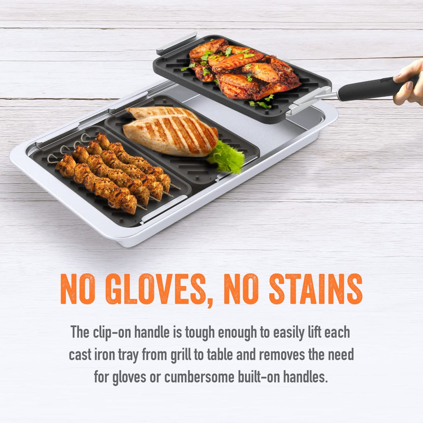 Yukon Glory SEAR 'N SERVE Cast Iron Grill Pan Set - Includes 3 Cast Iron Grilling Baskets & Clip-On Handle - Ideal for Stove Tops or Outdoor Grills