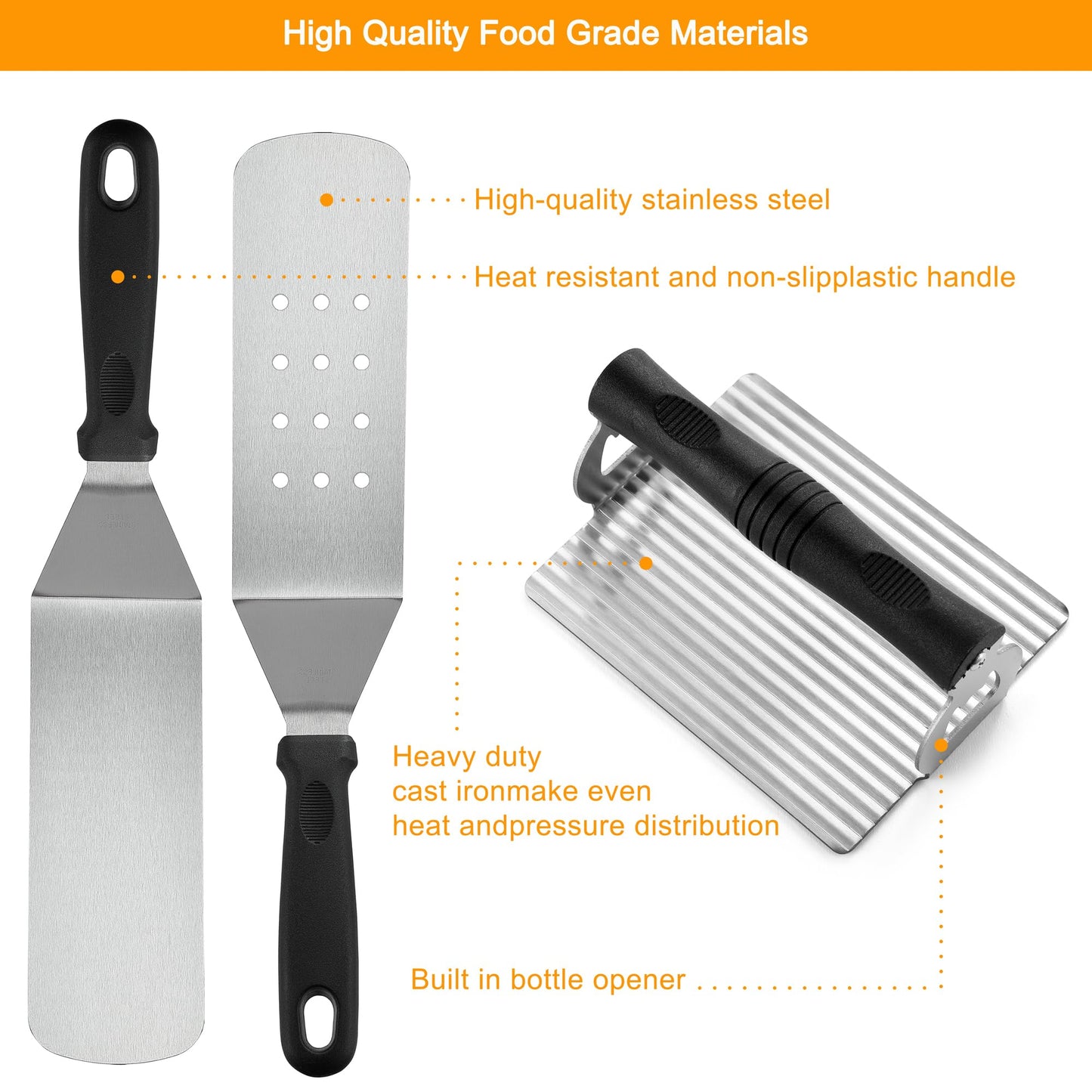 POLIGO 28PCS Griddle Accessories Kit, Flat Top Grill Accessories Set for Camp Chef, Grill Spatula Set with Enlarged Spatulas, Basting Cover, Scraper for Cooking Indoor or Outdoor Barbecue