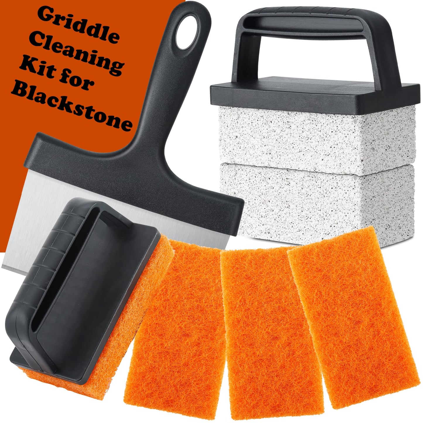 Griddle Cleaning Kit for Blackstone - Flat Top Grill Cleaner Grill Cleaning Kit with Grill Brick, Griddle Scraper & Grill Brush, Griddle Accessories Kit to Remove Stain